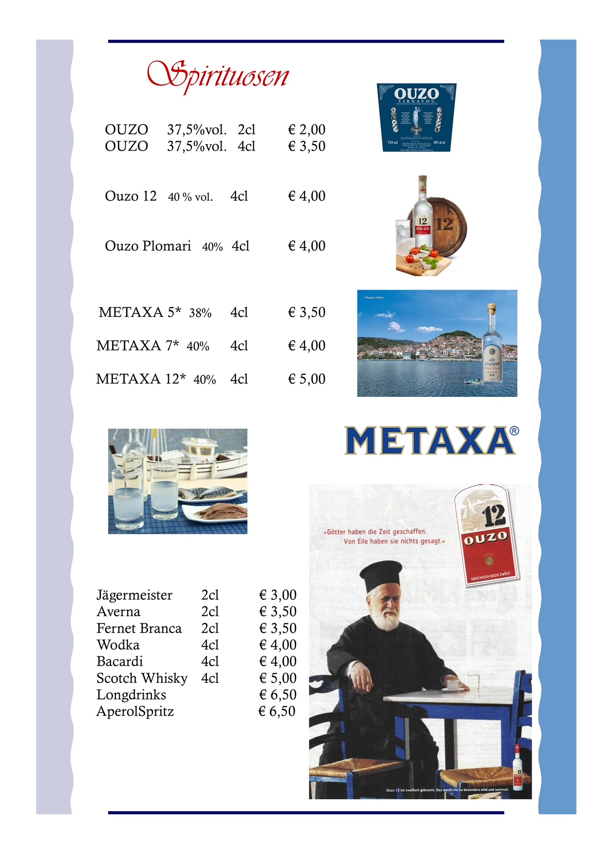 Restaurant Hellas im Ostseebad Boltenhagen griechische Spezialitäten Speisekarte